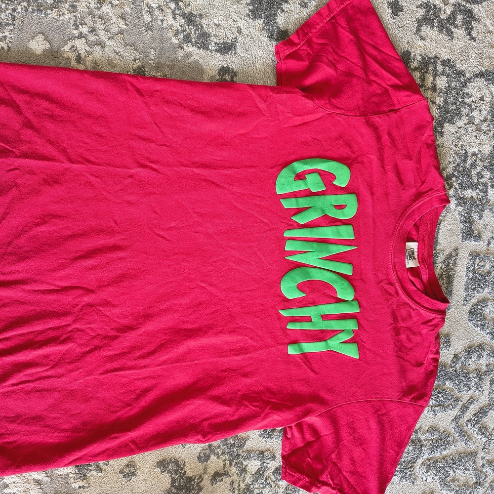 Comfort Colors Bright Pink Short Sleeve Tee with Green GRINCHY Graphic